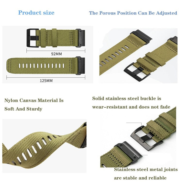 Watchband for Garmin Fenix 8 51mm / Enduro 3 / Instinct 2X Universal 26mm Quick Release Nylon Canvas Watch Strap - Black