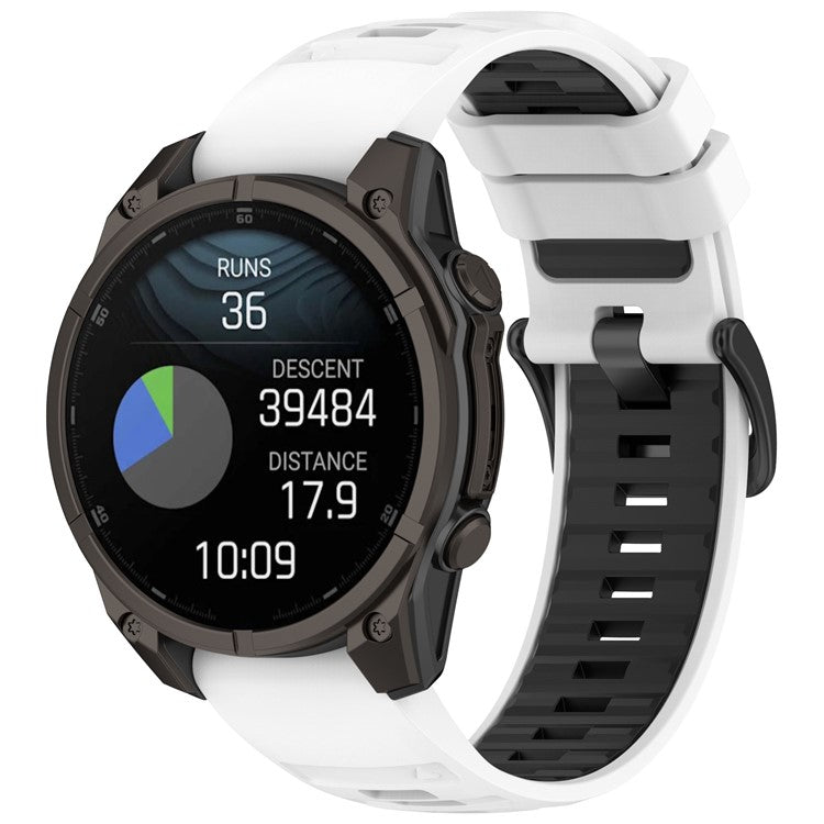26mm Strap for Garmin Fenix 8 51mm / Enduro 3 / Instinct 2X Universal Silicone Watch Band - White+Black