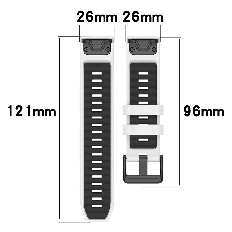 26mm Strap for Garmin Fenix 8 51mm / Enduro 3 / Instinct 2X Universal Silicone Watch Band - White+Black