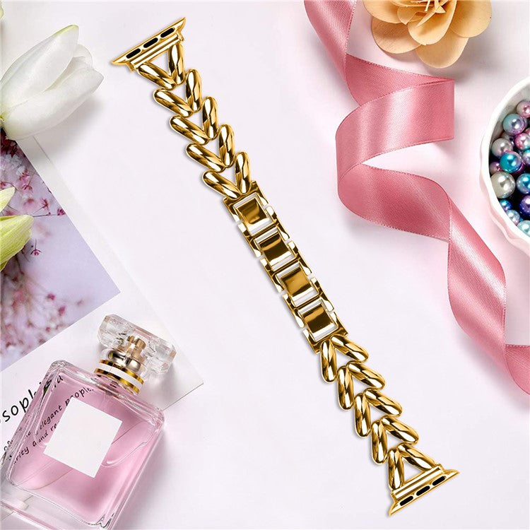 Strap for Apple Watch Series 10 46mm / Ultra 2 / Ultra 49mm / 9 8 7 45mm / SE (2023) SE (2022) SE 6 5 4 44mm / 3 2 1 42mm Twisted Metal Band - Gold