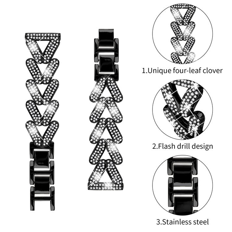 Zinc Alloy Twisted Watch Band Rhinestone Decor for Garmin Vivomove Style  /  GarminMove Style Watch Strap - Black