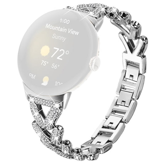 Zinc Alloy Twisted Watch Band Rhinestone Decor for Google Pixel Watch 3 41mm  /  Pixel Watch 2  /  Pixel Watch Watch Strap - Silver