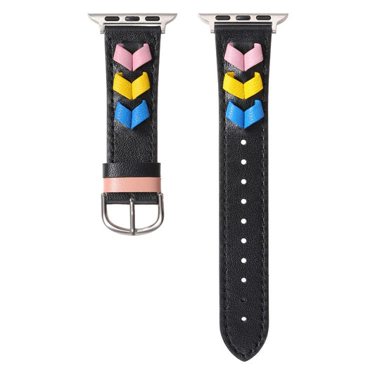 Heart Cowhide Leather Strap for Apple Watch Series 10 46mm  /  Ultra 2  /   Ultra 49mm  /  9 8 7 45mm  /  SE (2023) SE (2022) SE 6 5 4 44mm  /  3 2 1 42mm - Black+Multi-color