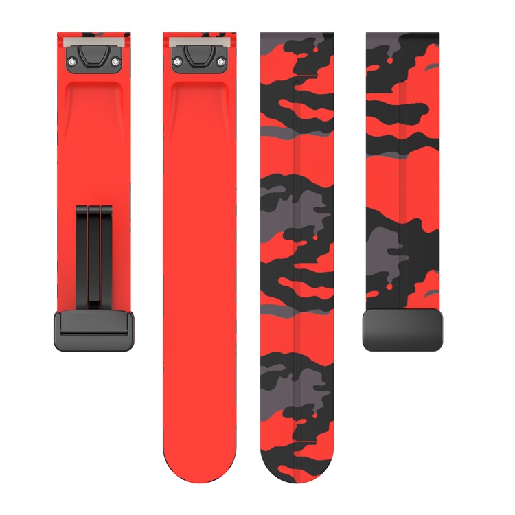 22mm Watch Strap For Garmin Fenix 8 47mm  /  Fenix 7  /  6 Camouflage Silicone Watchband with Magnetic Black Buckle - Camo Red