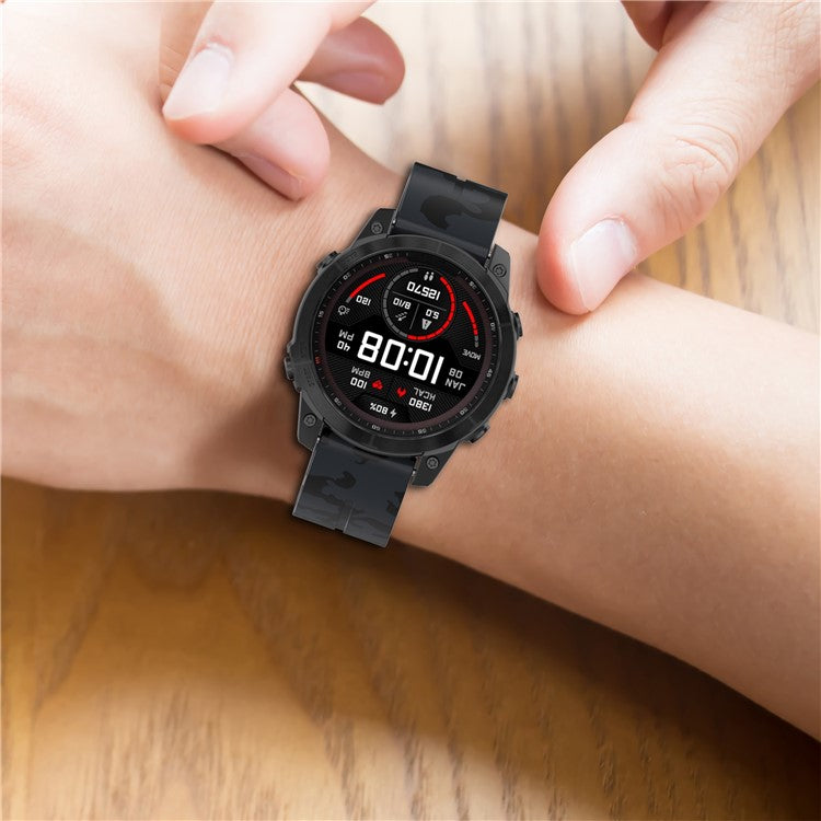 22mm Watch Strap For Garmin Fenix 8 47mm  /  Fenix 7  /  6 Camouflage Silicone Watchband with Magnetic Black Buckle - Camo Red