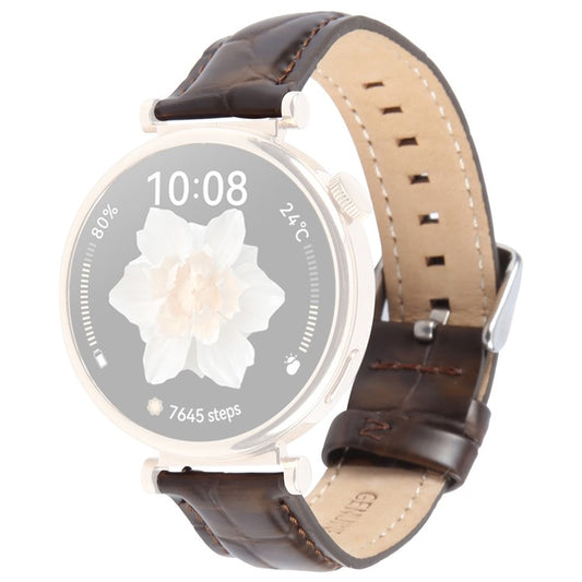 18mm Strap for Garmin Venu 3S / Forerunner 265S / Forerunner 255S / Venu 2S / Vivomove 3S Top Layer Cowhide Leather Watch Band - Brown Bamboo Grain