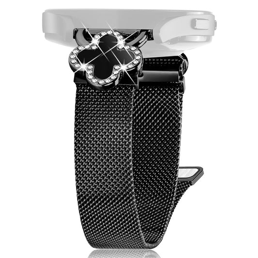 For Coros Apex 2 Milanese Band Electroplated Stainless Steel Watch Strap Clover Decor, Size: S - Black  /  Black