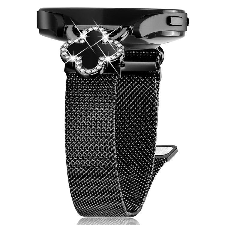 For Coros Apex 2 Milanese Band Electroplated Stainless Steel Watch Strap Clover Decor, Size: S - Black  /  Black