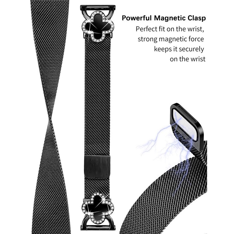 For Coros Apex 2 Milanese Band Electroplated Stainless Steel Watch Strap Clover Decor, Size: S - Black  /  Black