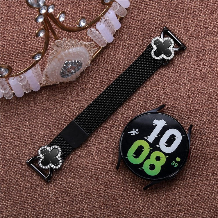 For Coros Apex 2 Milanese Band Electroplated Stainless Steel Watch Strap Clover Decor, Size: S - Black  /  Black