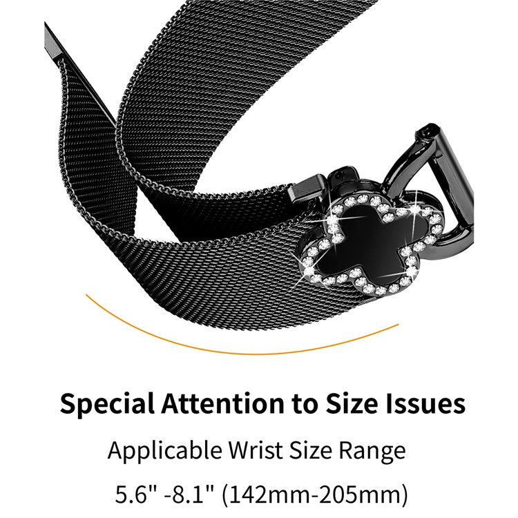 For Coros Apex 2 Milanese Band Electroplated Stainless Steel Watch Strap Clover Decor, Size: S - Black  /  Black