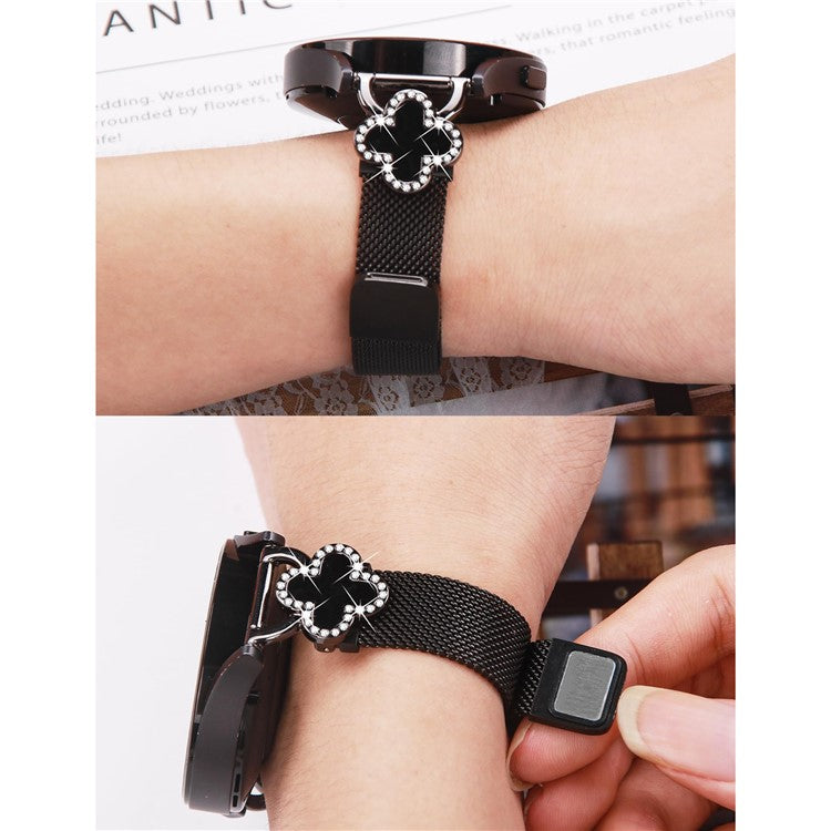 For Coros Apex 2 Milanese Band Electroplated Stainless Steel Watch Strap Clover Decor, Size: S - Black  /  Black