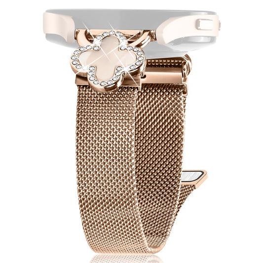 For Verizon Gizmo Watch 1 Milanese Band Electroplated Stainless Steel Watch Strap Clover Decor, Size: S - Rose Gold  /  Colored
