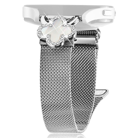 For Samsung Galaxy Watch 42mm Milanese Band Metal Magnetic Watch Strap Clover Decor, Size: L - Silver  /  Colored
