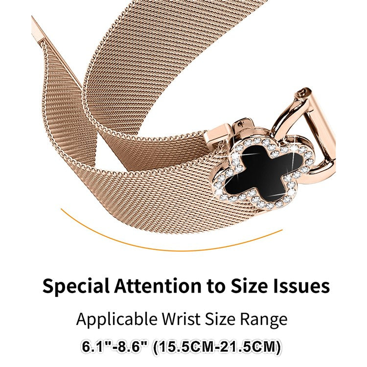 For Haylou BLING LS12 Milanese Band Clover Decor Electroplated Stainless Steel Strap, Size: L - Rose Gold  /  Black