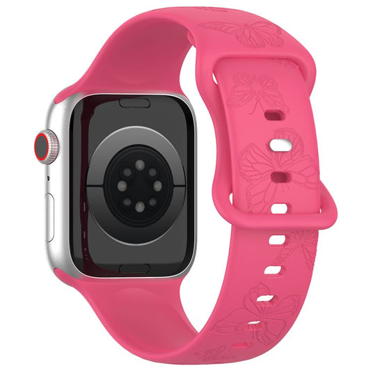 KALEBOL Butterfly Imprint Watch Strap for Apple Watch Series 10 Ultra 9 8 7 SE 6 5 4 3 2 1 46mm 49mm 45mm 44mm 42mm Silicone Band - Pink