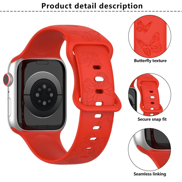 KALEBOL Butterfly Imprint Watch Strap for Apple Watch Series 10 Ultra 9 8 7 SE 6 5 4 3 2 1 46mm 49mm 45mm 44mm 42mm Silicone Band - Pink