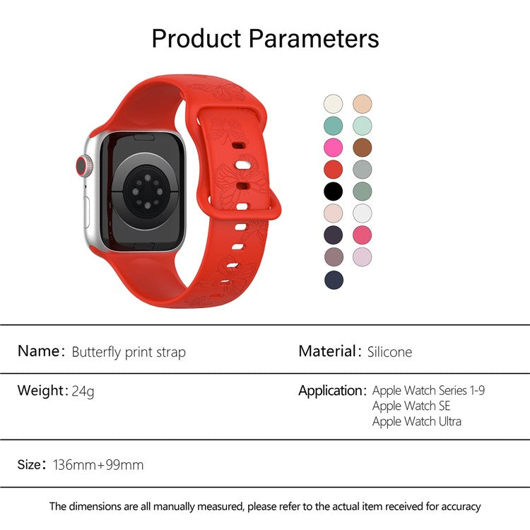 KALEBOL Butterfly Imprint Watch Strap for Apple Watch Series 10 Ultra 9 8 7 SE 6 5 4 3 2 1 46mm 49mm 45mm 44mm 42mm Silicone Band - Pink