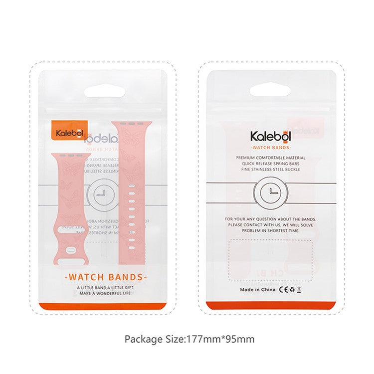 KALEBOL Butterfly Imprint Watch Strap for Apple Watch Series 10 Ultra 9 8 7 SE 6 5 4 3 2 1 46mm 49mm 45mm 44mm 42mm Silicone Band - Pink