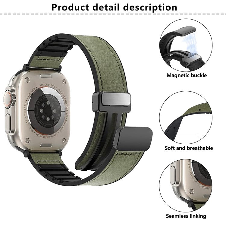 KALEBOL Magnetic Watch Strap for Apple Watch Series 10 Ultra 9 8 7 SE 6 5 4 3 2 1 46mm 49mm 45mm 44mm 42mm Leather+Silicone Band - White
