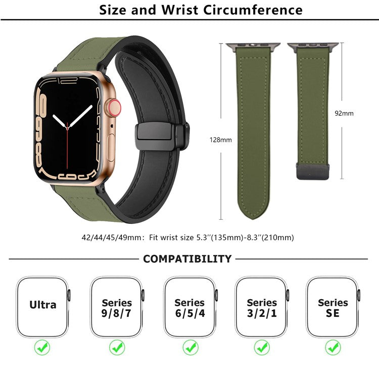 KALEBOL Magnetic Watch Strap for Apple Watch Series 10 Ultra 9 8 7 SE 6 5 4 3 2 1 46mm 49mm 45mm 44mm 42mm Leather+Silicone Band - White