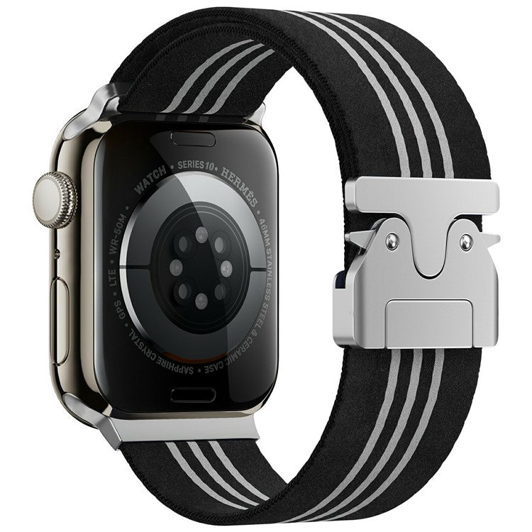 KALEBOL Nylon Watch Band for Apple Watch Series 10 Ultra 9 8 7 SE 6 5 4 3 2 1 46mm 49mm 45mm 44mm 42mm Wrist Strap - Black+White / Three Stripes