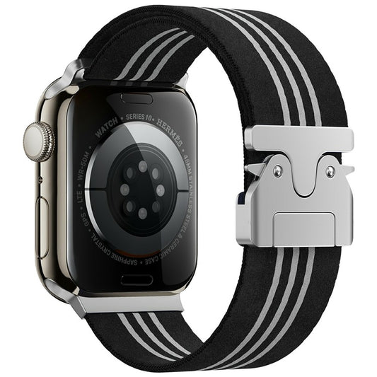 KALEBOL Nylon Watch Band for Apple Watch Series 10 Ultra 9 8 7 SE 6 5 4 3 2 1 46mm 49mm 45mm 44mm 42mm Wrist Strap - Black+White / Three Stripes