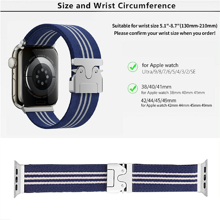 KALEBOL Nylon Watch Band for Apple Watch Series 10 Ultra 9 8 7 SE 6 5 4 3 2 1 46mm 49mm 45mm 44mm 42mm Wrist Strap - Black+White / Three Stripes