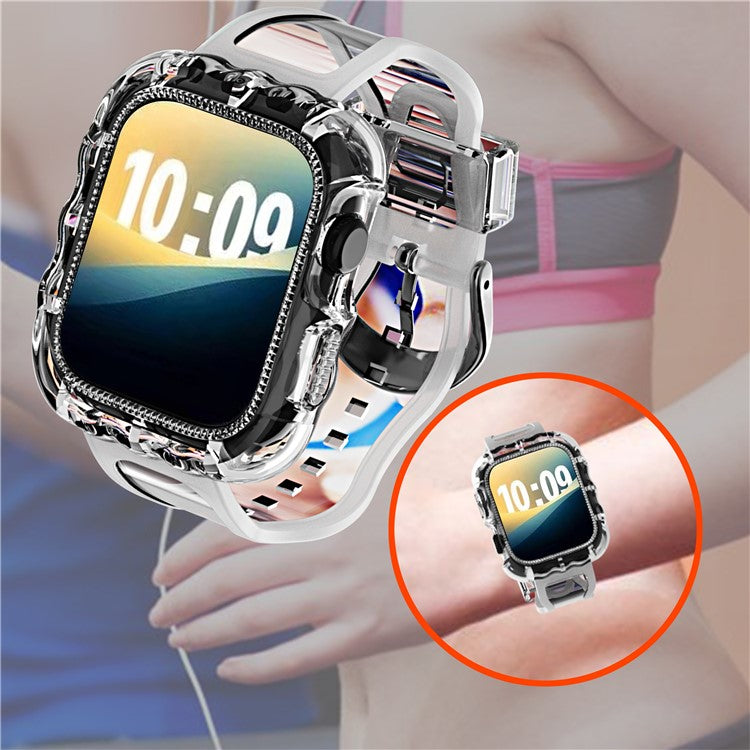 For Apple Watch Series 10 46mm Watch Case with Band Wave Pattern Integrated Watch Strap TPU Adjustable - Blue