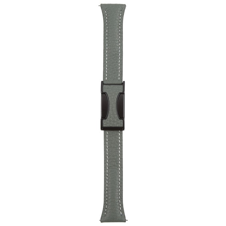 20mm Genuine Cow Leather Strap for Samsung Galaxy Watch7 44mm / 40mm / Huawei Watch GT 3 42mm Litchi Texture Magnetic Watch Band - Blackish Green