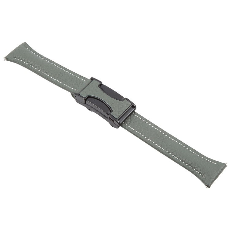 20mm Genuine Cow Leather Strap for Samsung Galaxy Watch7 44mm / 40mm / Huawei Watch GT 3 42mm Litchi Texture Magnetic Watch Band - Blackish Green
