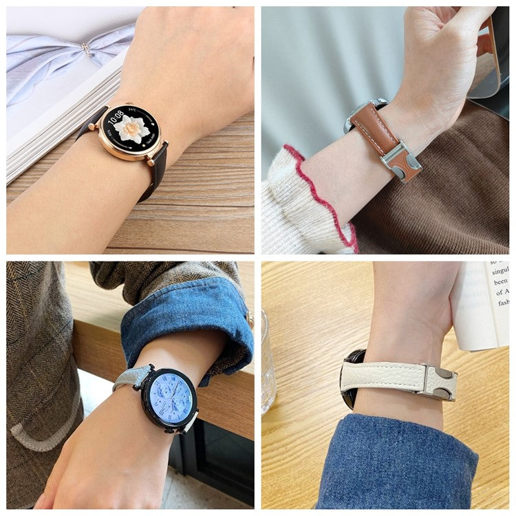18mm Genuine Cow Leather Strap for Garmin Venu 3S / Forerunner 265S / Forerunner 255S Flat Texture Magnetic Buckle Watch Band - Smoky Purple