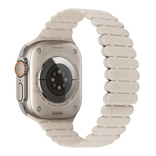KALEBOL Magnetic Silicone Band for Apple Watch Series 10 Ultra 9 8 7 SE 6 5 4 3 2 1 46mm 49mm 45mm 44mm 42mm Bamboo Joint Strap - Starlight