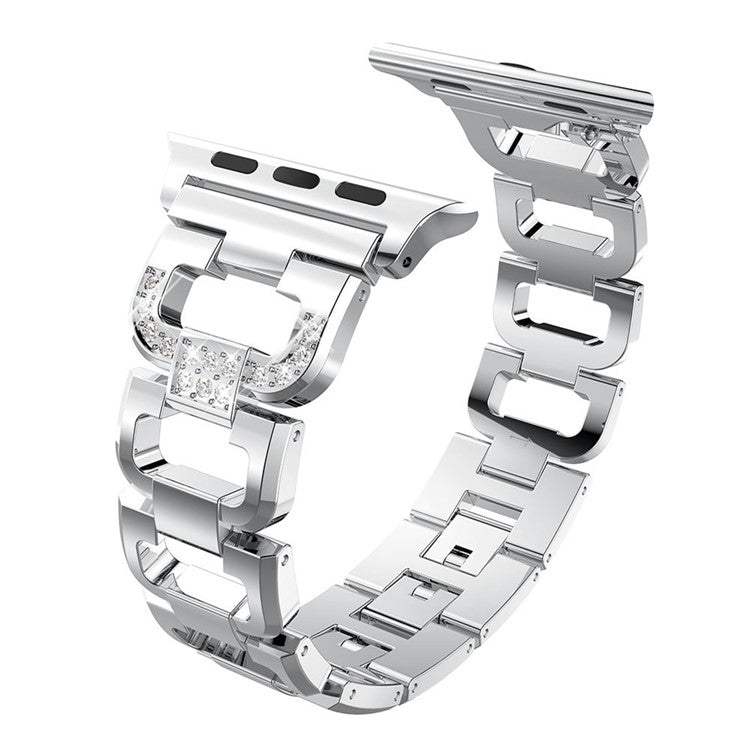 KALEBOL Square Watch Band for Apple Watch Series 10 9 8 7 SE 6 5 4 3 2 1 42mm 41mm 40mm 38mm Zinc Alloy Rhinestone Wrist Strap -  Silver