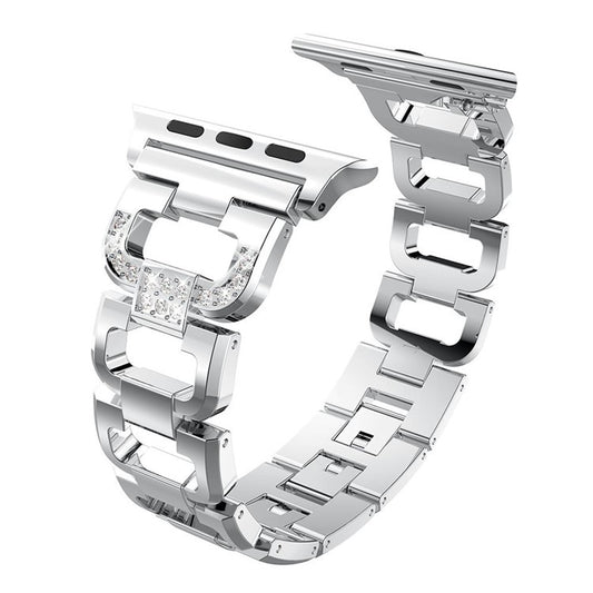 KALEBOL Square Watch Band for Apple Watch Series 10 9 8 7 SE 6 5 4 3 2 1 42mm 41mm 40mm 38mm Zinc Alloy Rhinestone Wrist Strap -  Silver