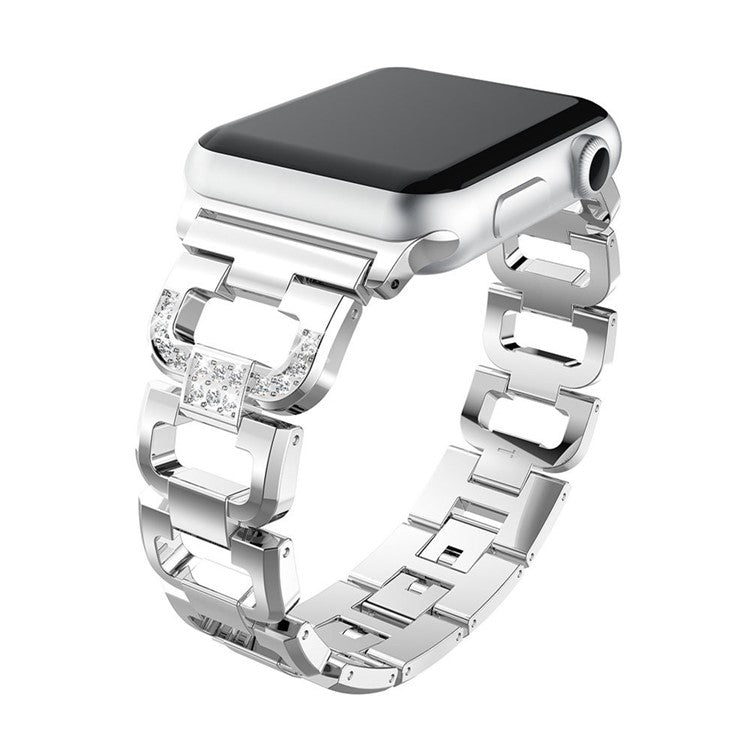 KALEBOL Square Watch Band for Apple Watch Series 10 9 8 7 SE 6 5 4 3 2 1 42mm 41mm 40mm 38mm Zinc Alloy Rhinestone Wrist Strap -  Silver