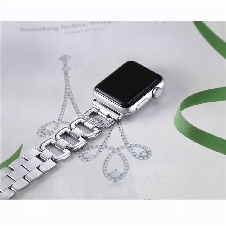 KALEBOL Square Watch Band for Apple Watch Series 10 9 8 7 SE 6 5 4 3 2 1 42mm 41mm 40mm 38mm Zinc Alloy Rhinestone Wrist Strap -  Silver