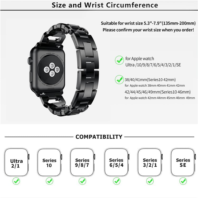 KALEBOL Square Watch Band for Apple Watch Series 10 9 8 7 SE 6 5 4 3 2 1 42mm 41mm 40mm 38mm Zinc Alloy Rhinestone Wrist Strap -  Silver