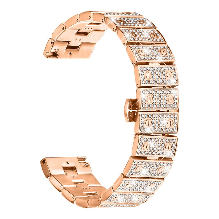 For Huawei Watch GT 2 46mm Watch Band Alloy Metal Rhinestones Decor Strap with Butterfly Clasp - Rose Gold