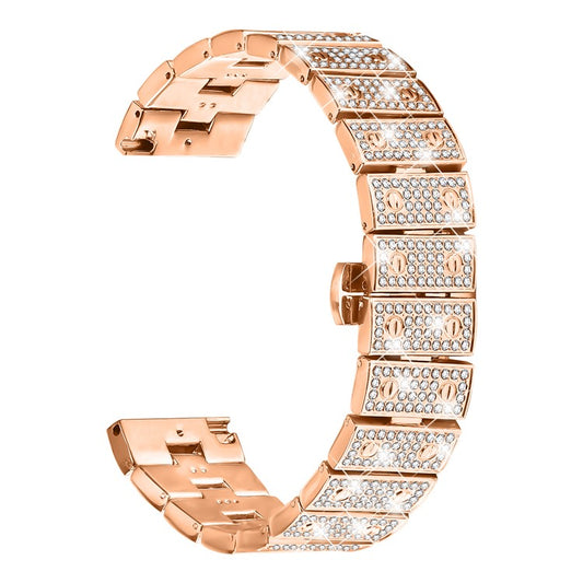 For Huawei Watch GT 2 46mm Watch Band Alloy Metal Rhinestones Decor Strap with Butterfly Clasp - Rose Gold