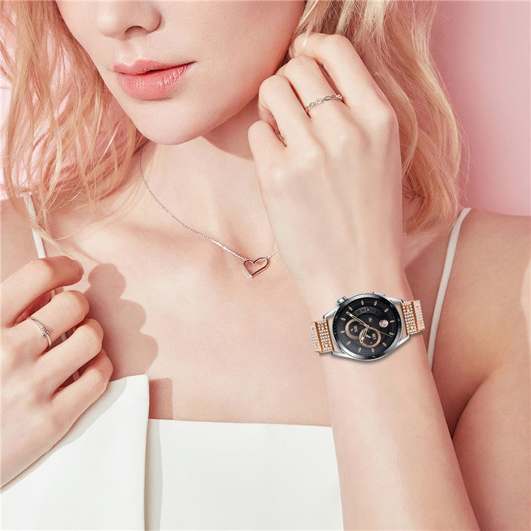 For Huawei Watch GT 2 46mm Watch Band Alloy Metal Rhinestones Decor Strap with Butterfly Clasp - Rose Gold