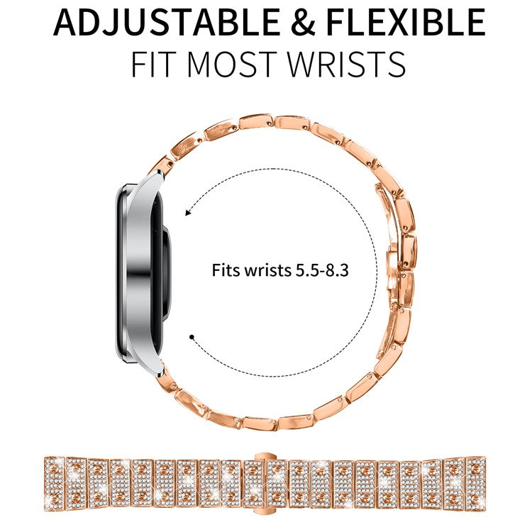 For Huawei Watch GT 2 46mm Watch Band Alloy Metal Rhinestones Decor Strap with Butterfly Clasp - Rose Gold