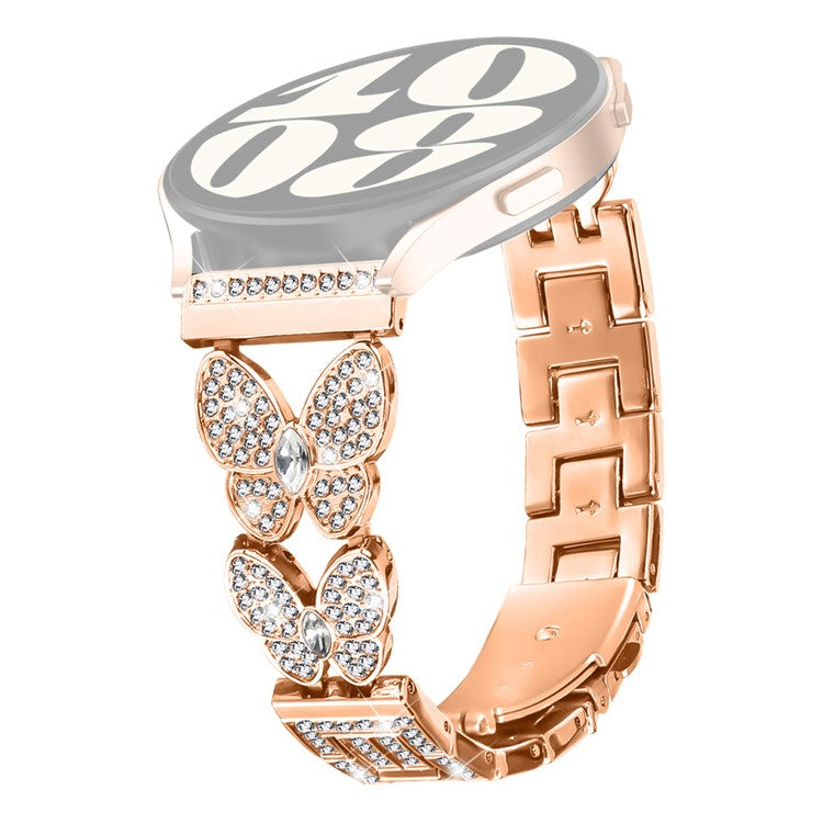 For Garmin Forerunner 255 Music Metal Band Butterfly Rhinestones Decor Watch Strap - Rose Gold