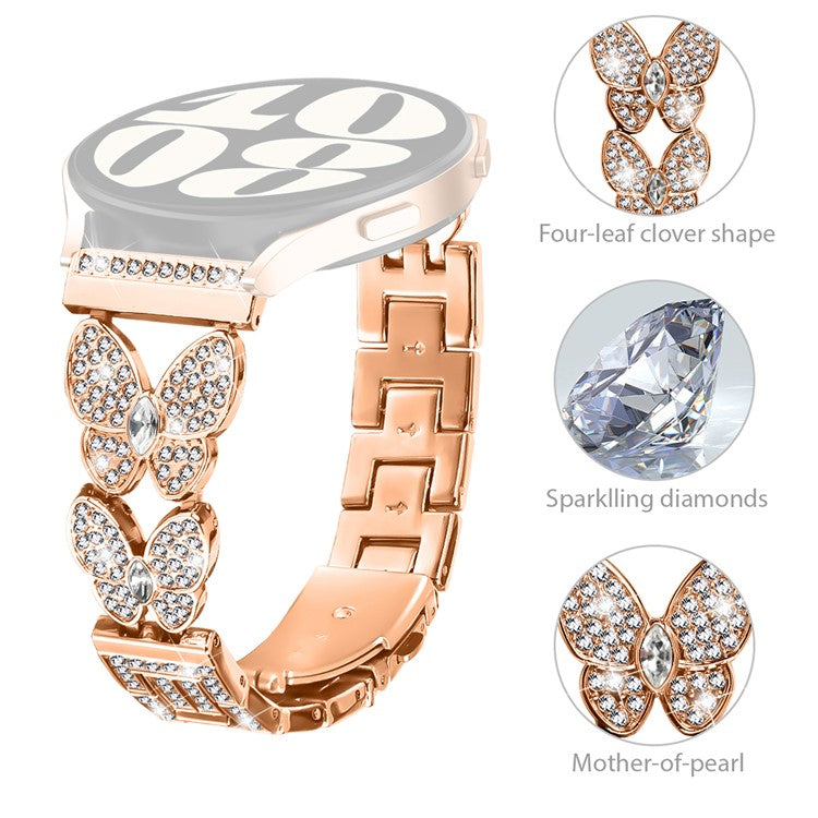 For Garmin Forerunner 255 Music Metal Band Butterfly Rhinestones Decor Watch Strap - Rose Gold