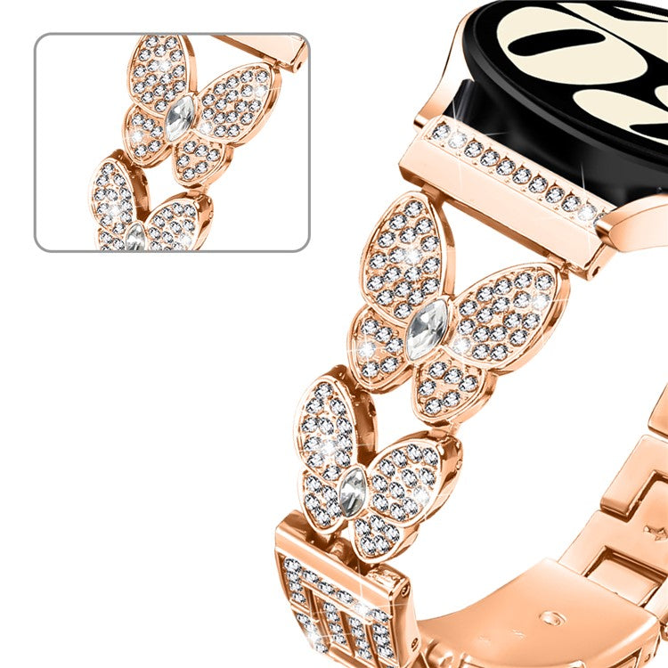 For Garmin Forerunner 255 Music Metal Band Butterfly Rhinestones Decor Watch Strap - Rose Gold