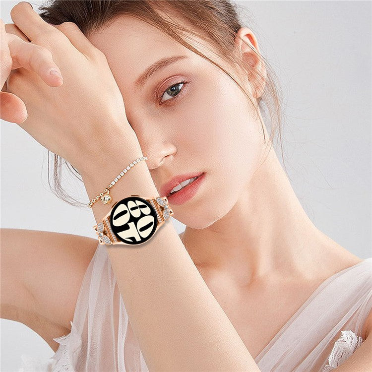 For Garmin Forerunner 255 Music Metal Band Butterfly Rhinestones Decor Watch Strap - Rose Gold