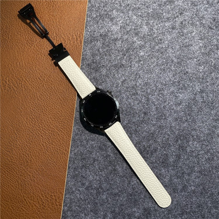 18mm Genuine Cow Leather Strap for Huawei Watch GT 5 41mm / GT 4 41mm / Garmin Venu 3S Litchi Texture Magnetic Buckle Watch Band - Apricot