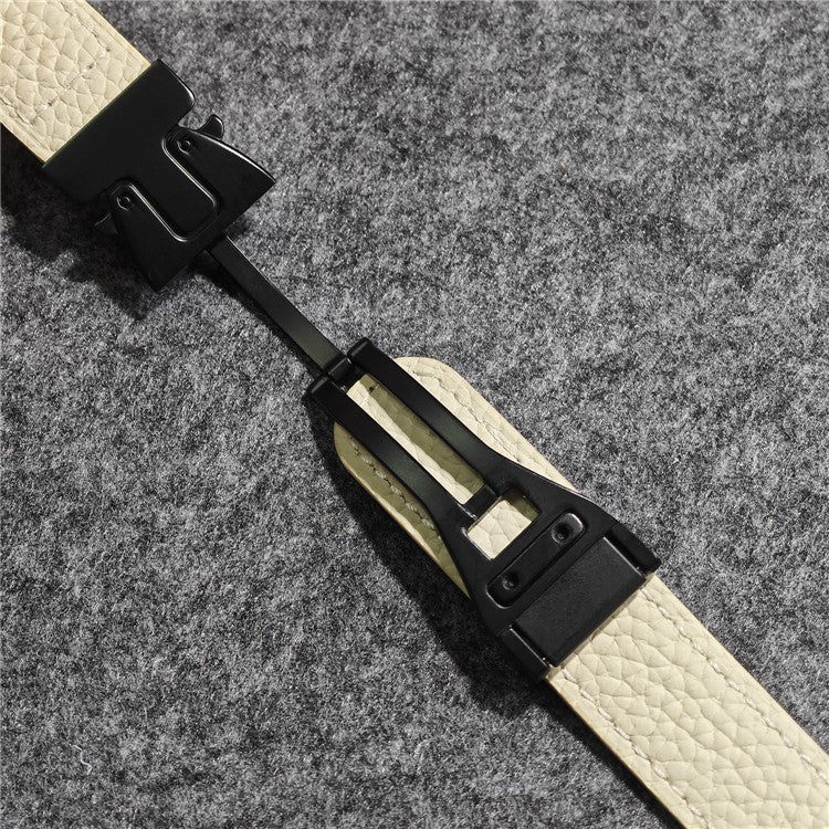 18mm Genuine Cow Leather Strap for Huawei Watch GT 5 41mm / GT 4 41mm / Garmin Venu 3S Litchi Texture Magnetic Buckle Watch Band - Apricot