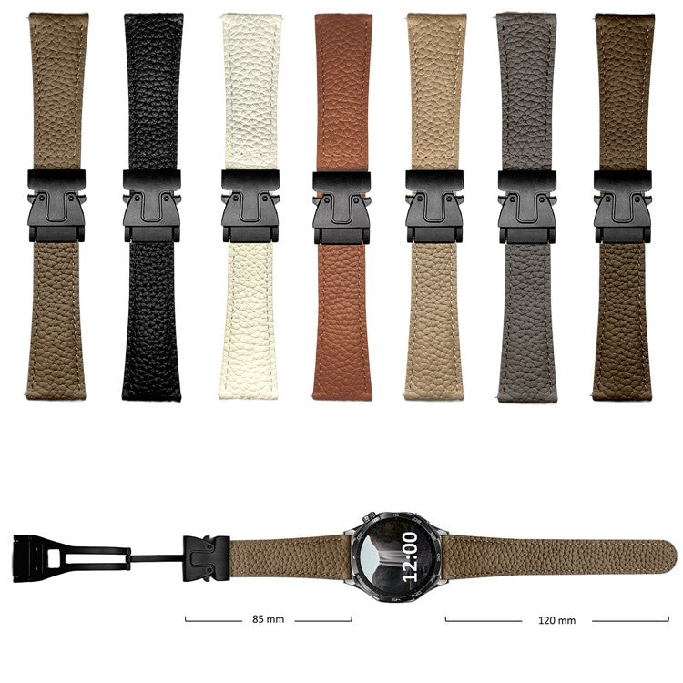 18mm Genuine Cow Leather Strap for Huawei Watch GT 5 41mm / GT 4 41mm / Garmin Venu 3S Litchi Texture Magnetic Buckle Watch Band - Apricot