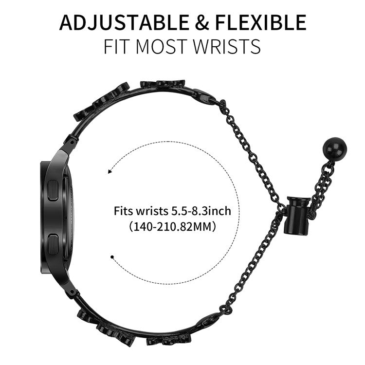 Watch Band with Quick Release Connector for Samsung	Galaxy Watch6 40mm 44mm / Watch6 Classic 43mm 47mm Heart Clover Decor Strap - Black